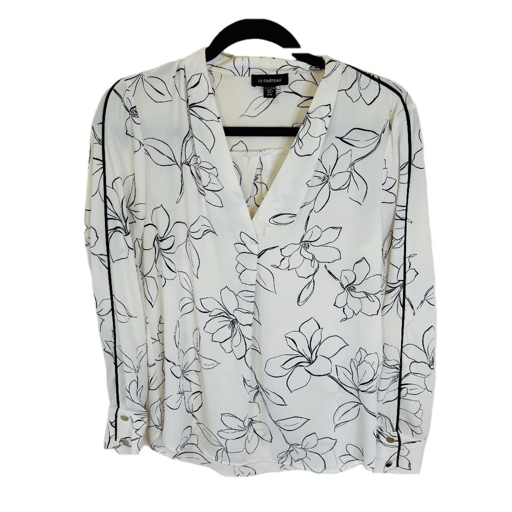Le Chateau Black White Floral Blouse Small - Picture 2 of 10